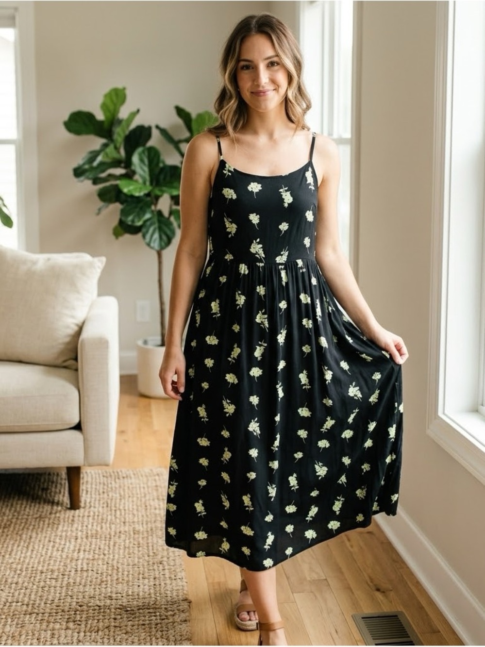 Target Wild Fable Black & Lime Green Floral Cami Slip Maxi Dress